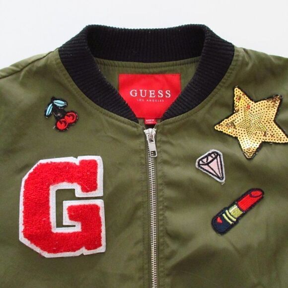 Guess Olive Green Appliqued Bomber Jacket - Picture 2 of 6